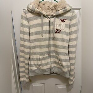 Hollister stripped fur inside zip up hoodie